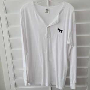 PINK Victoria's Secret White Long Sleeve Henley